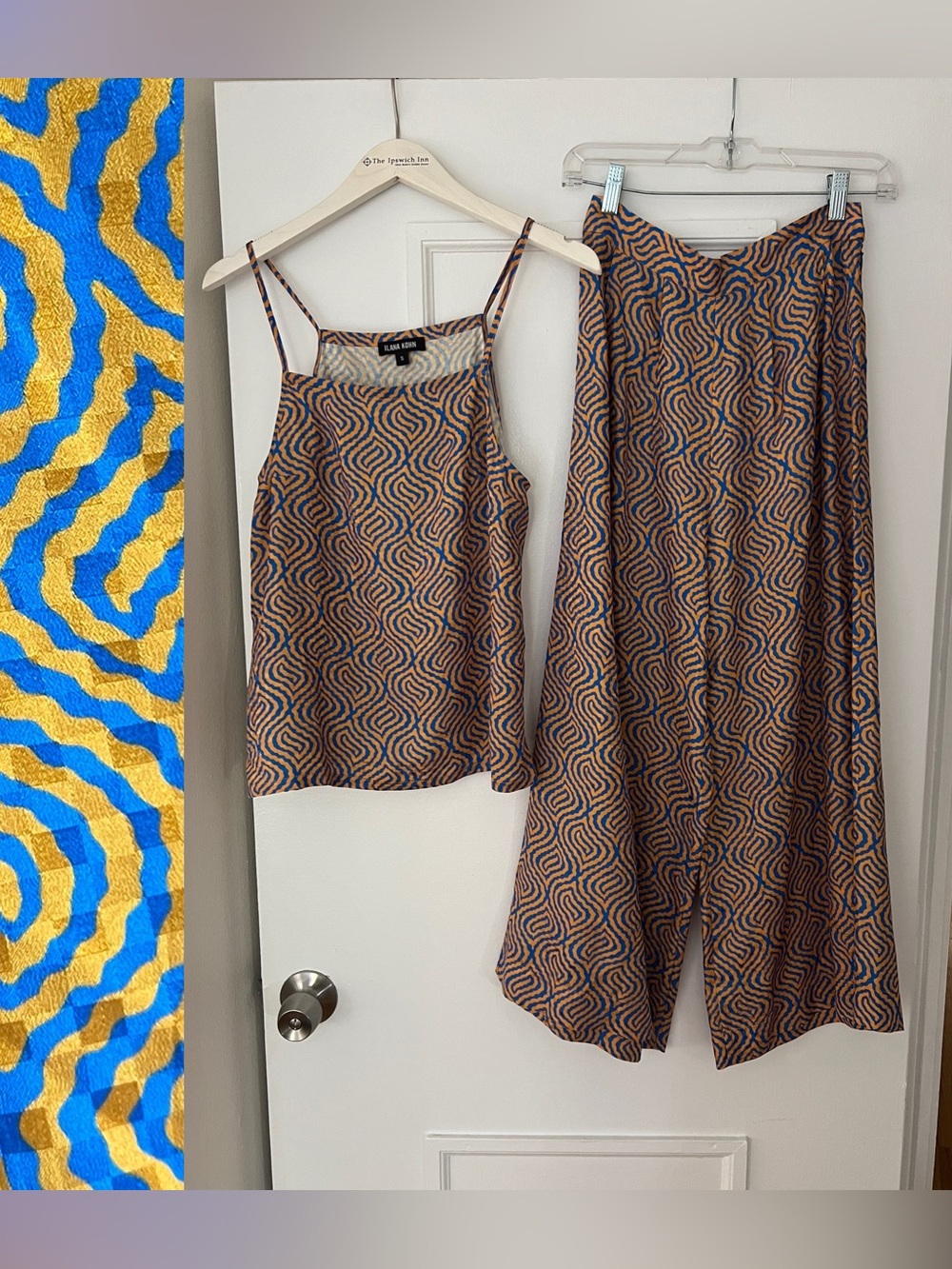 Ilana Kohn - Silk Blue and Orange Printed Wide Leg Pants & Tank Matching Set (S)